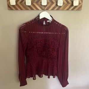 Haute Monde Red Pleated Peplum Blouse